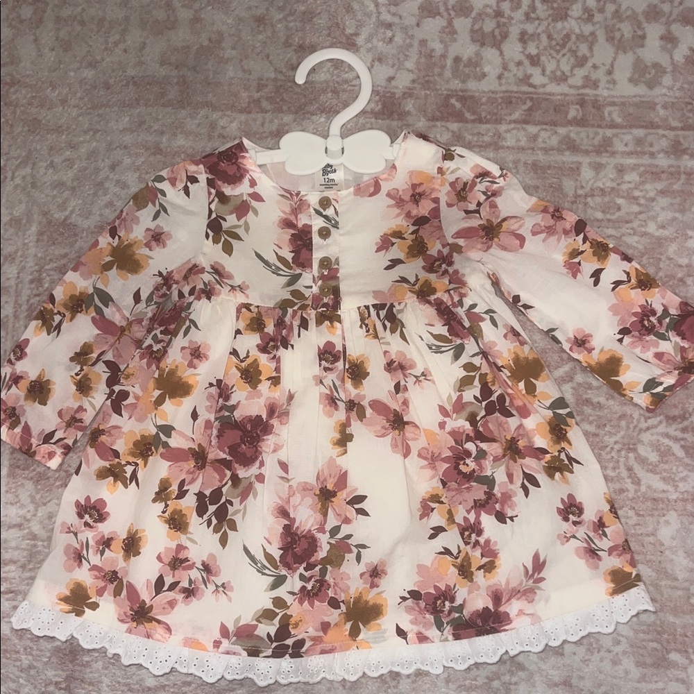 Fall Cotton floral long sleeve dress with eyelet lace trim + bloomers-
